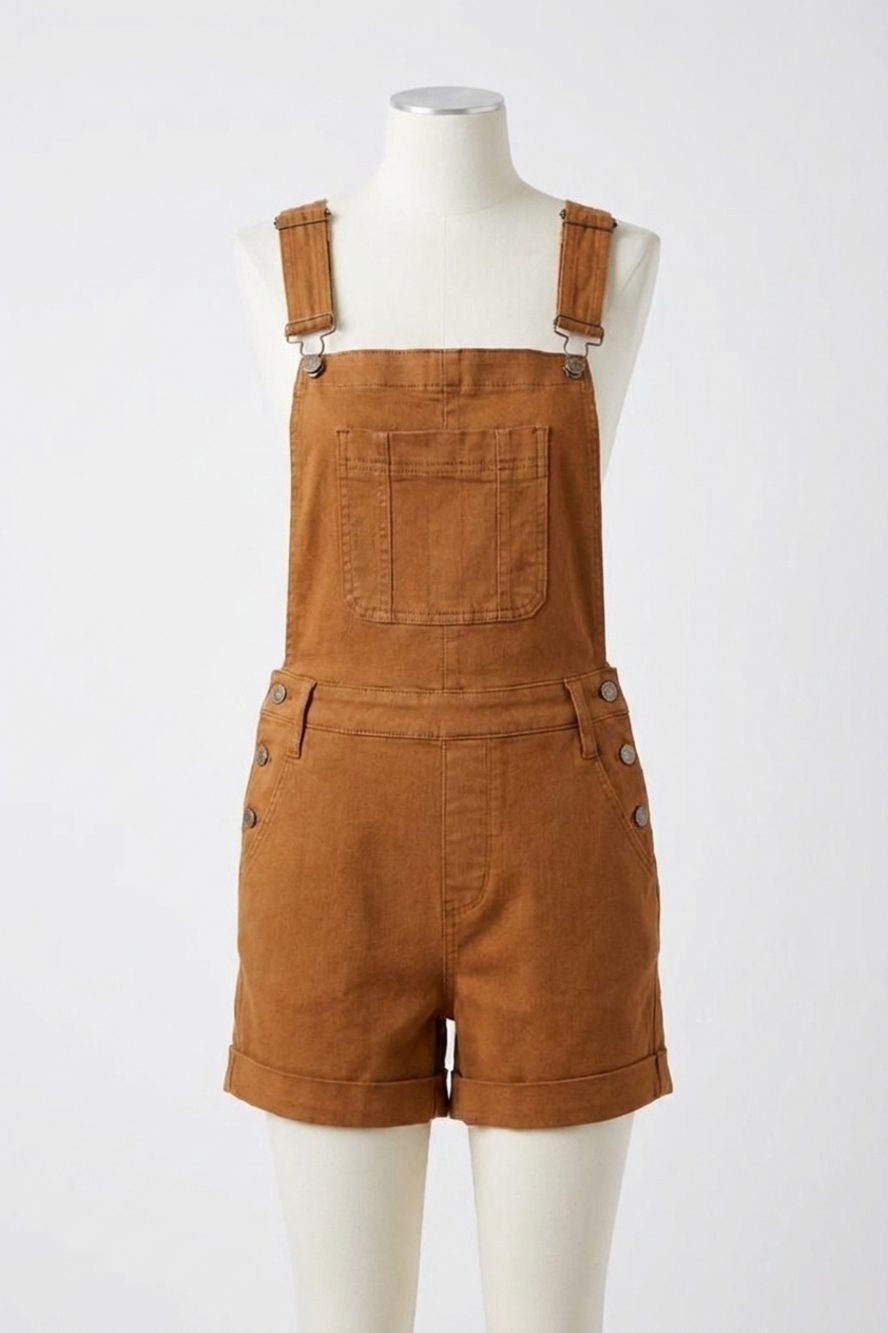 NEW JUDY BLUE high waist overall denim short in dyed brown